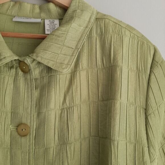 CARROLL REED Textured Crinkled Stitched Button Down Blazer Jacket Green Sz 22 W - Picture 5 of 12